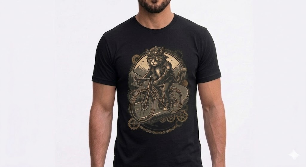 Lustiges Katzen T-Shirt - Katze auf dem Fahrrad Schwarz