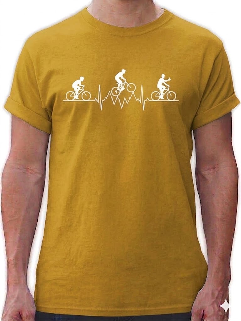 KönigsblauRadsport T-Shirt mit Herzschlag-Print T-Shirt mit Fahrradaufdruck Gold