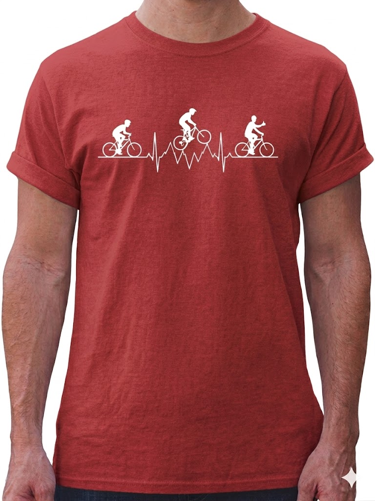 KönigsblauRadsport T-Shirt mit Herzschlag-Print T-Shirt mit Fahrradaufdruck Rot