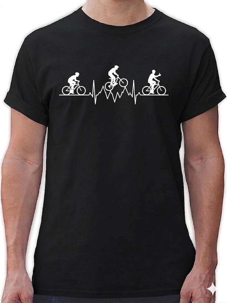Radsport T-Shirt mit Herzschlag-Print T-Shirt mit Fahrradaufdruck Schwarz
