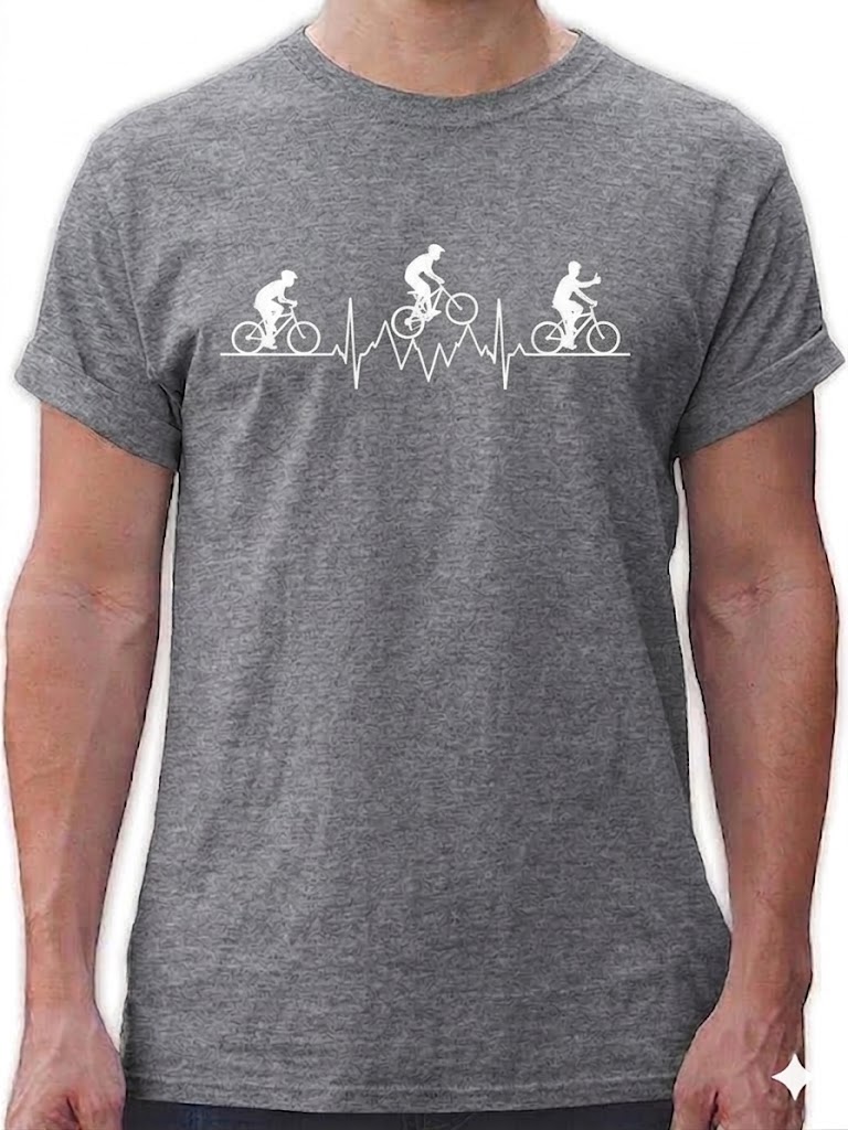 Radsport T-Shirt mit Herzschlag-Print T-Shirt mit Fahrradaufdruck Sportgraut