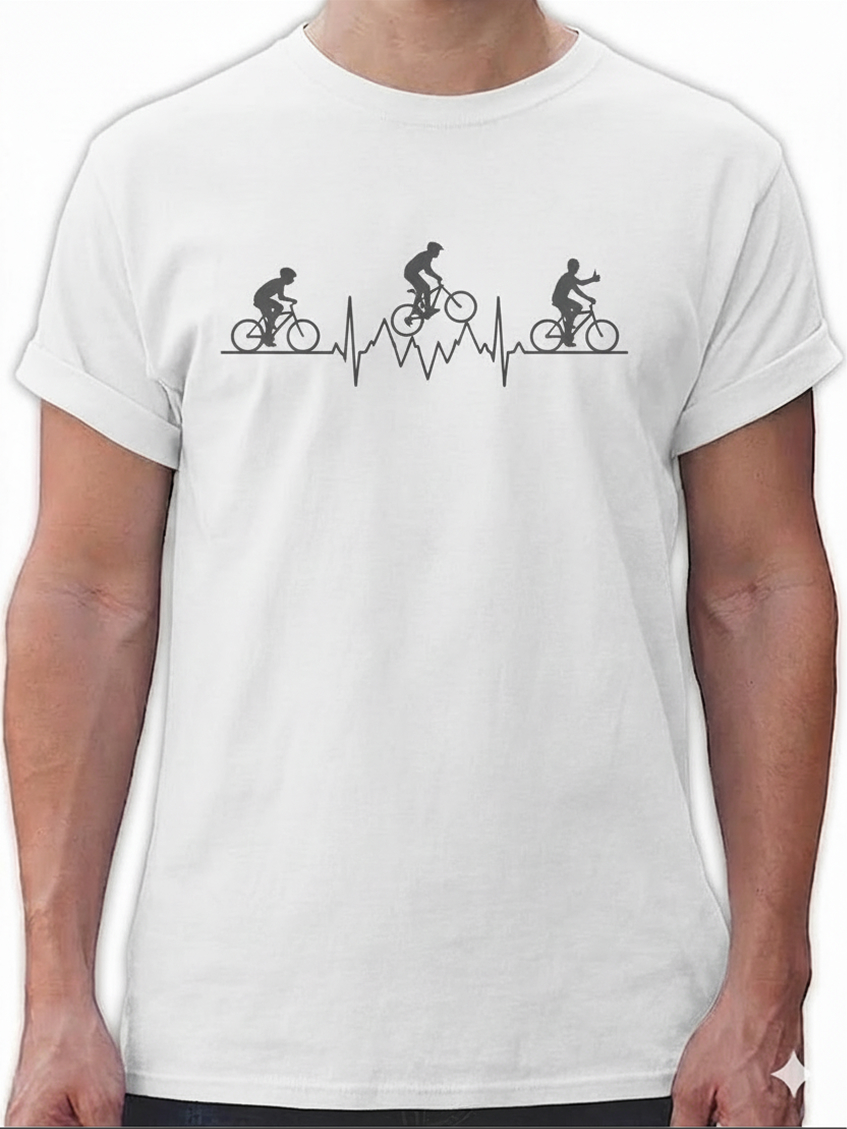 Radsport T-Shirt mit Herzschlag-Print T-Shirt mit Fahrradaufdruck Weiß