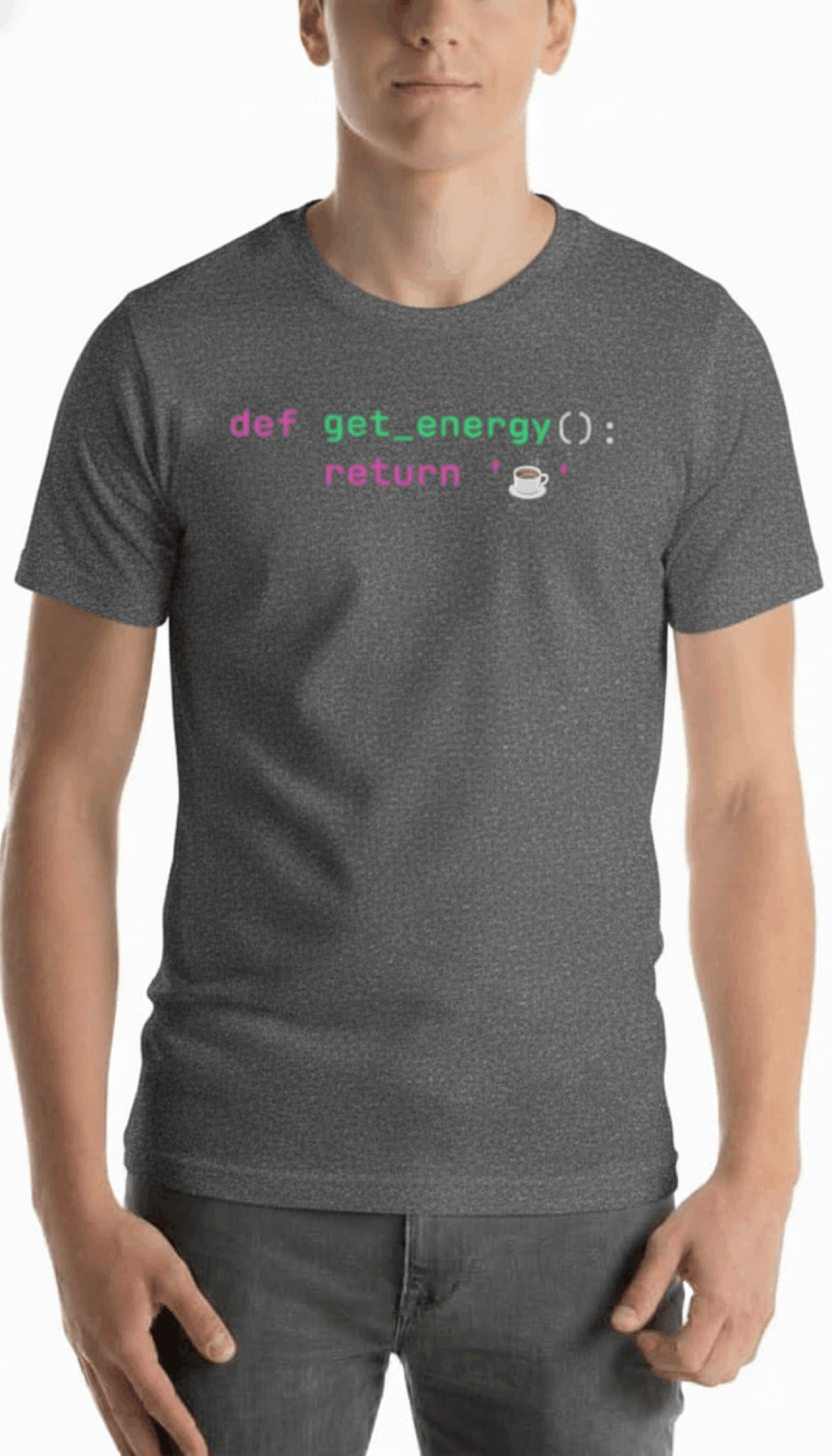 Developer programming tshirt herren code debug coffee repeat Anthrazit Meliert front
