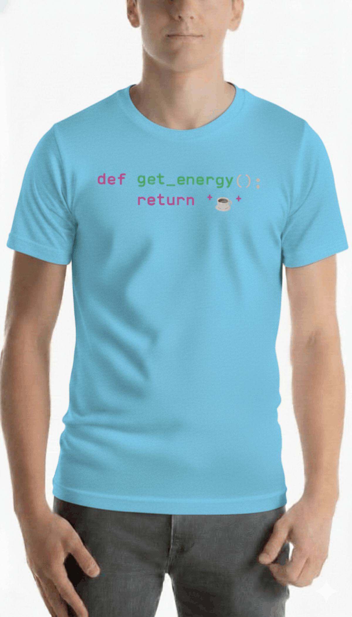Developer programming tshirt herren code debug coffee repeat Hellblau front