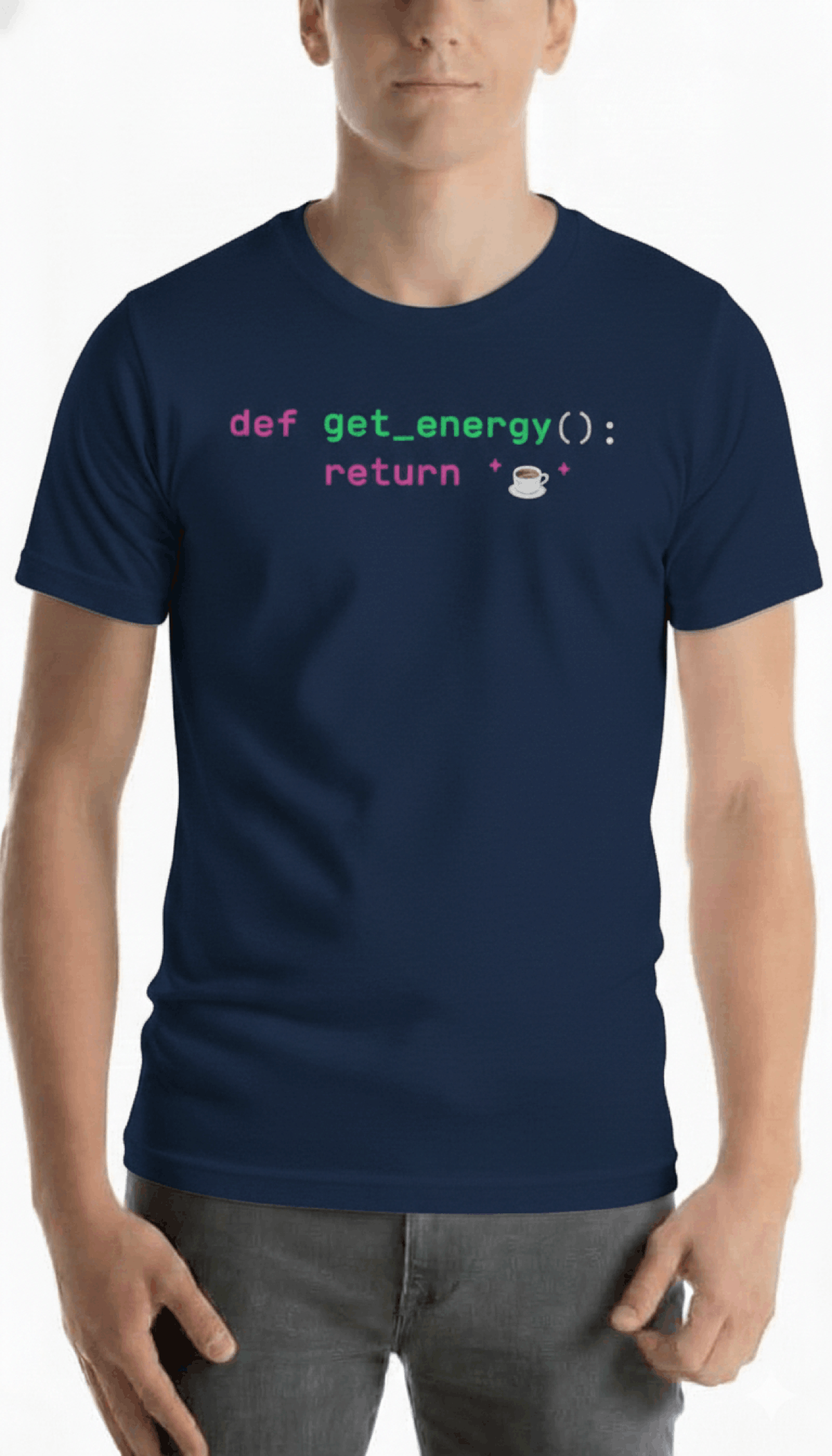 Developer programming tshirt herren code debug coffee repeat Marineblau front