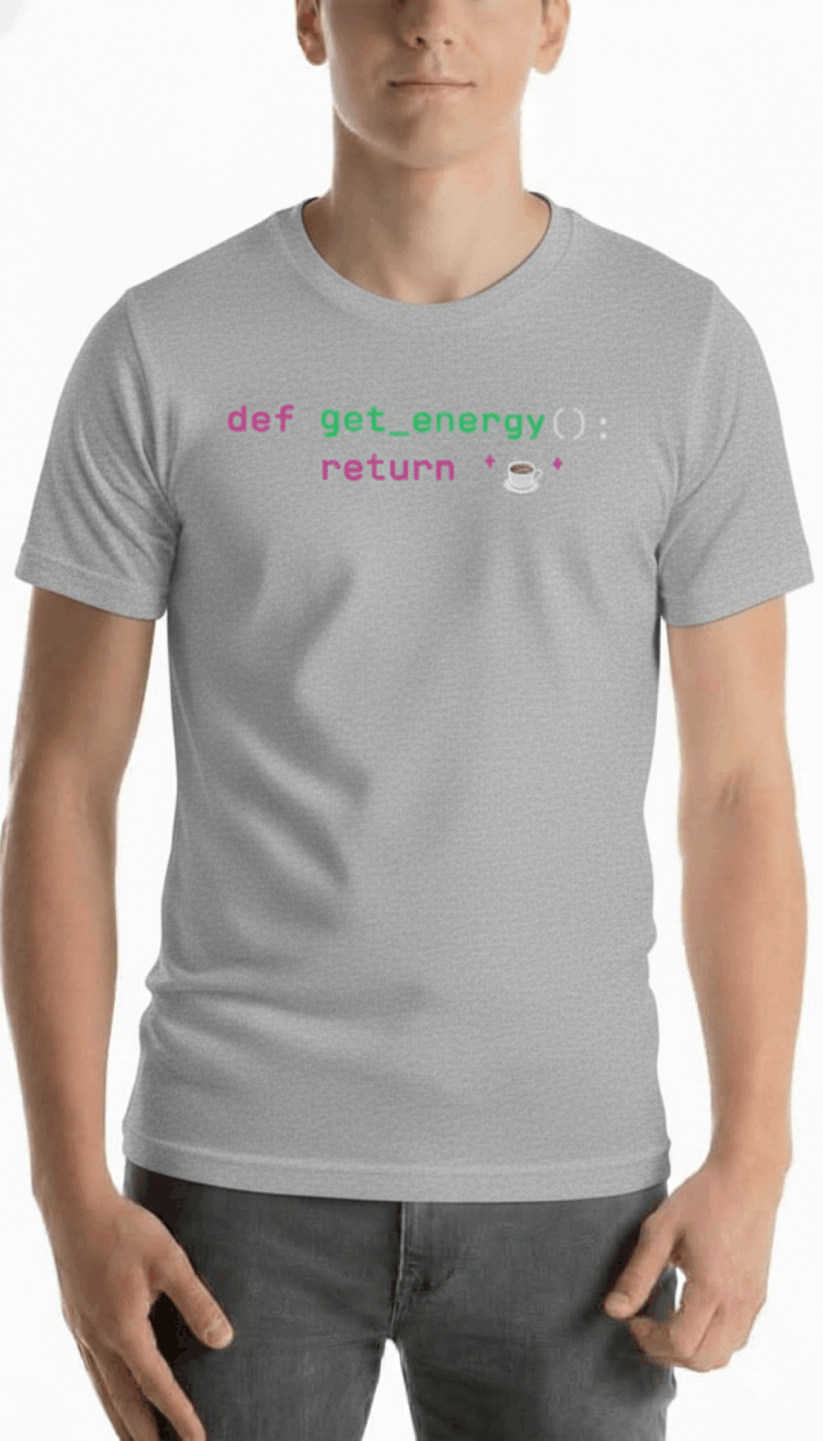 Developer programming tshirt herren code debug coffee repeat Sportgrau front