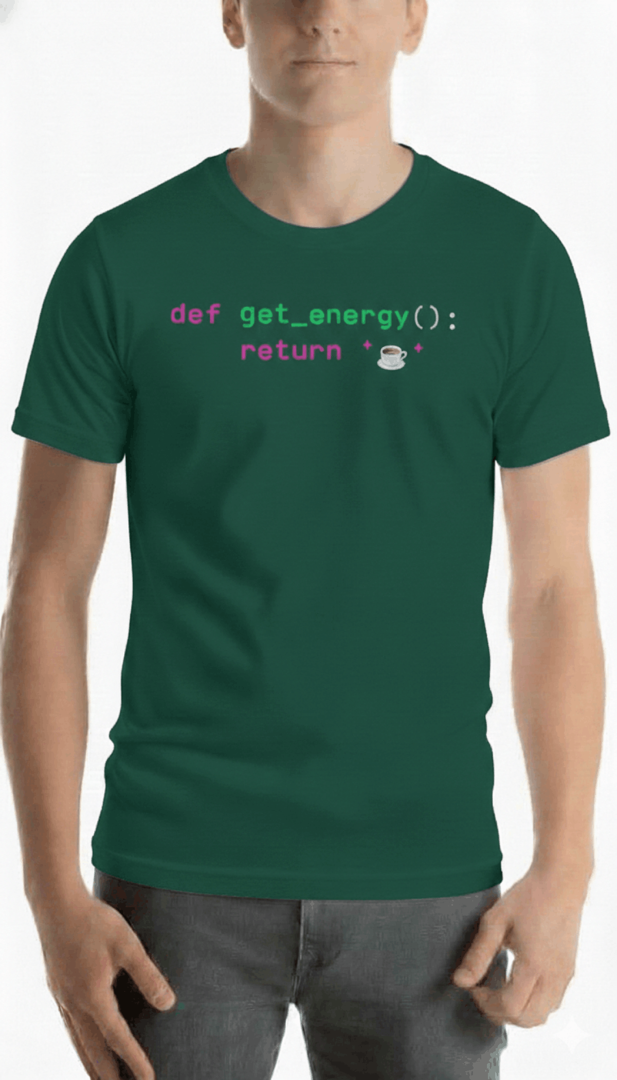 Developer programming tshirt herren code debug coffee repeat Waldgrün front