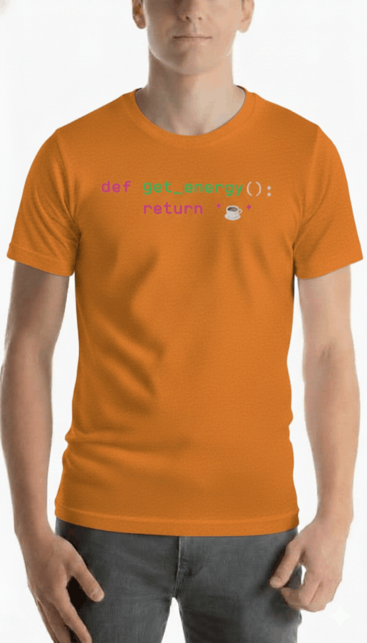 Developer programming tshirt herren code debug coffee repeat orange front