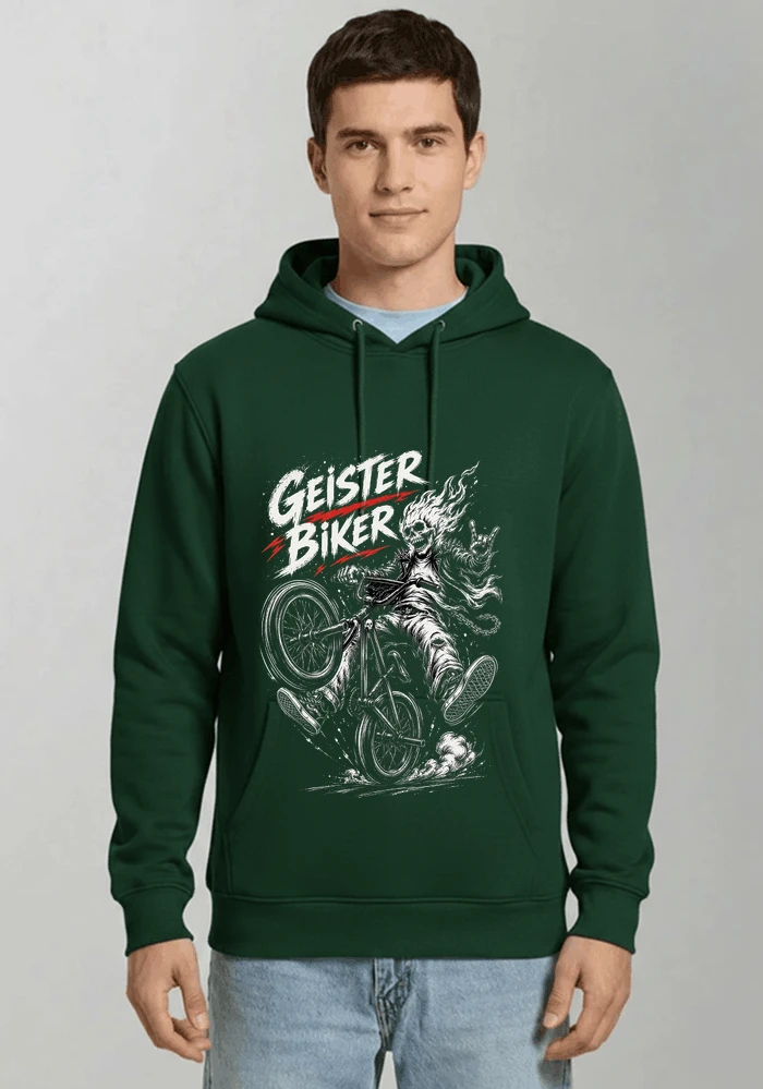bmx downhill t shirt herren geister biker skeleton motif kapuzenpullover forest green