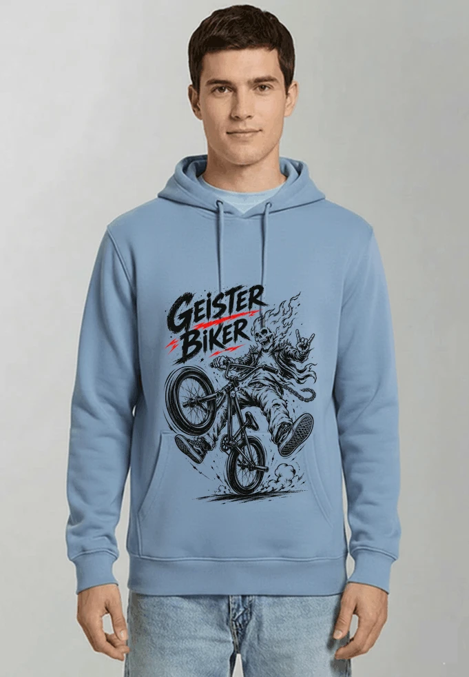 bmx downhill t shirt herren geister biker skeleton motif kapuzenpullover light blue