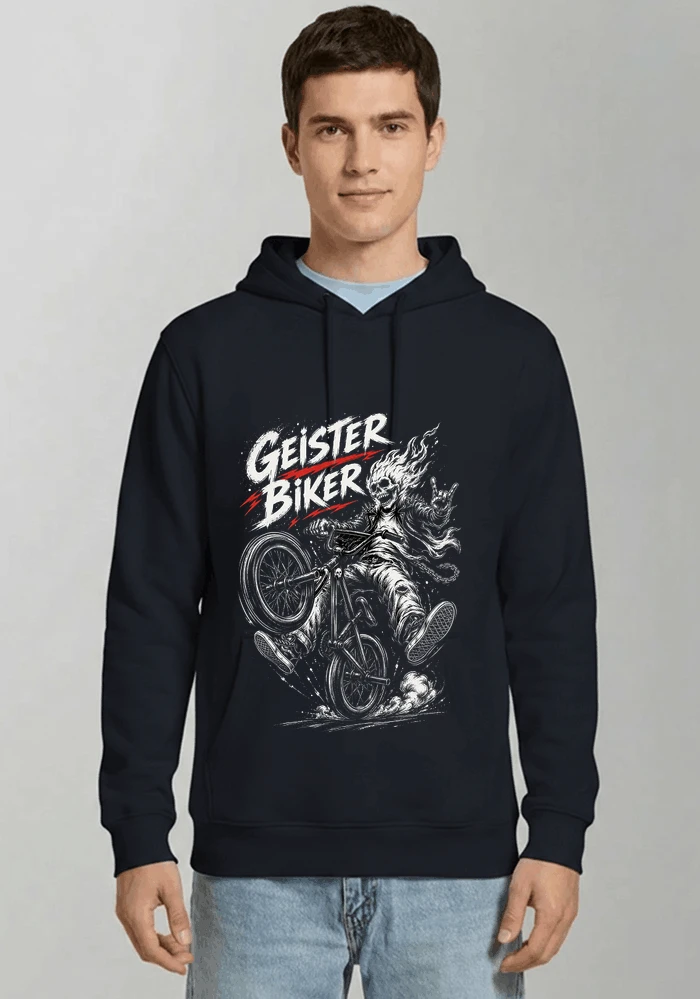 bmx downhill t shirt herren geister biker skeleton motif kapuzenpullover navy