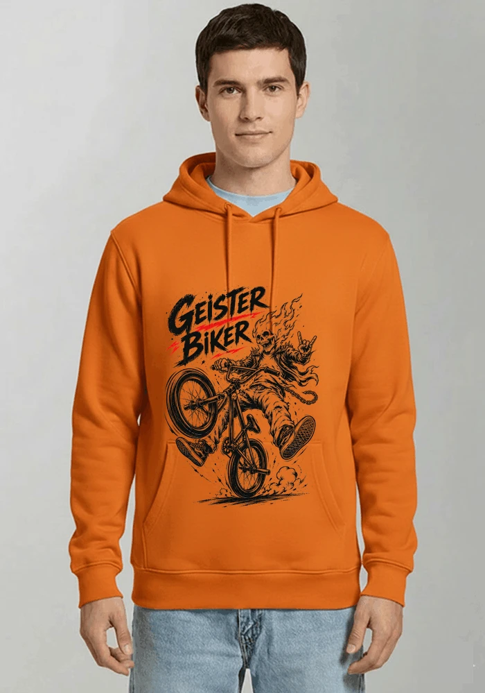bmx downhill t shirt herren geister biker skeleton motif kapuzenpullover orange