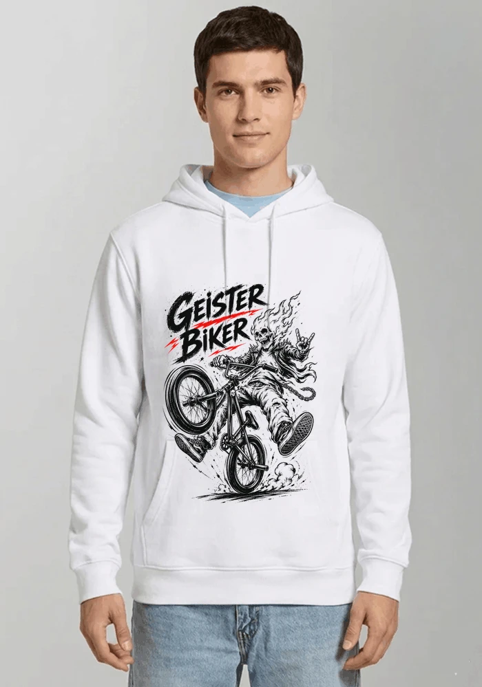 bmx downhill t shirt herren geister biker skeleton motif kapuzenpullover white