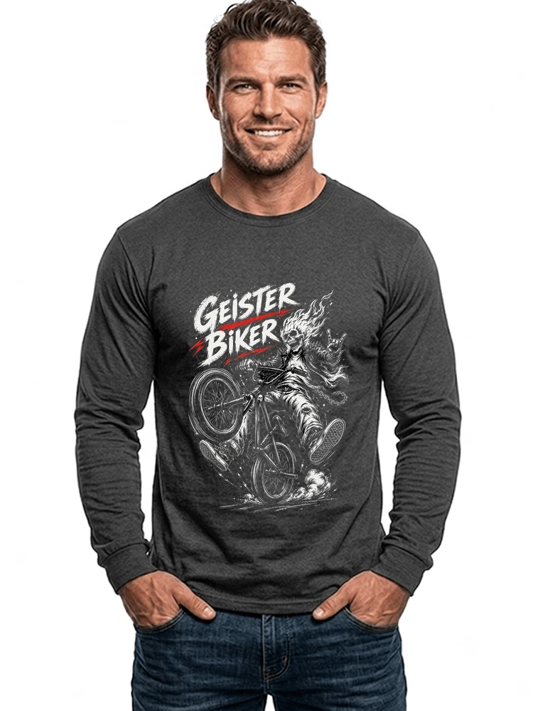 bmx downhill t shirt herren geister biker skeleton motif langarmshirt anthracite melange