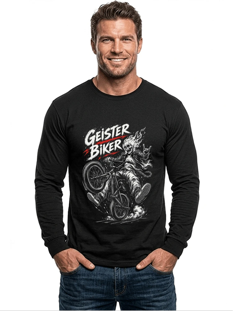 bmx downhill t shirt herren geister biker skeleton motif langarmshirt black
