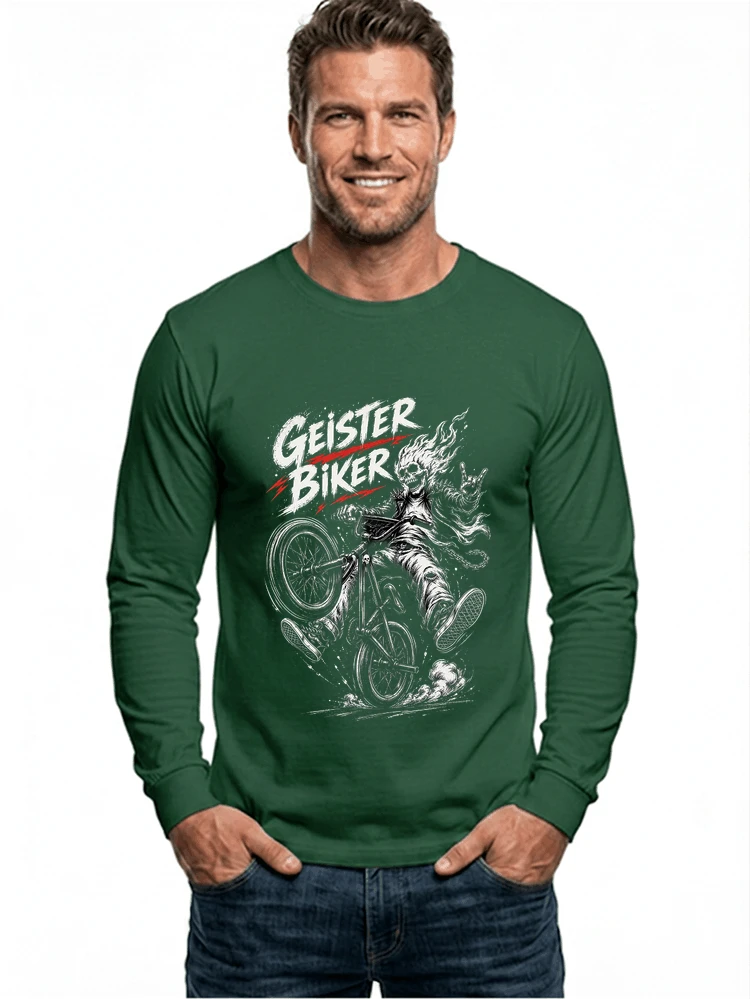 bmx downhill t shirt herren geister biker skeleton motif langarmshirt forest green