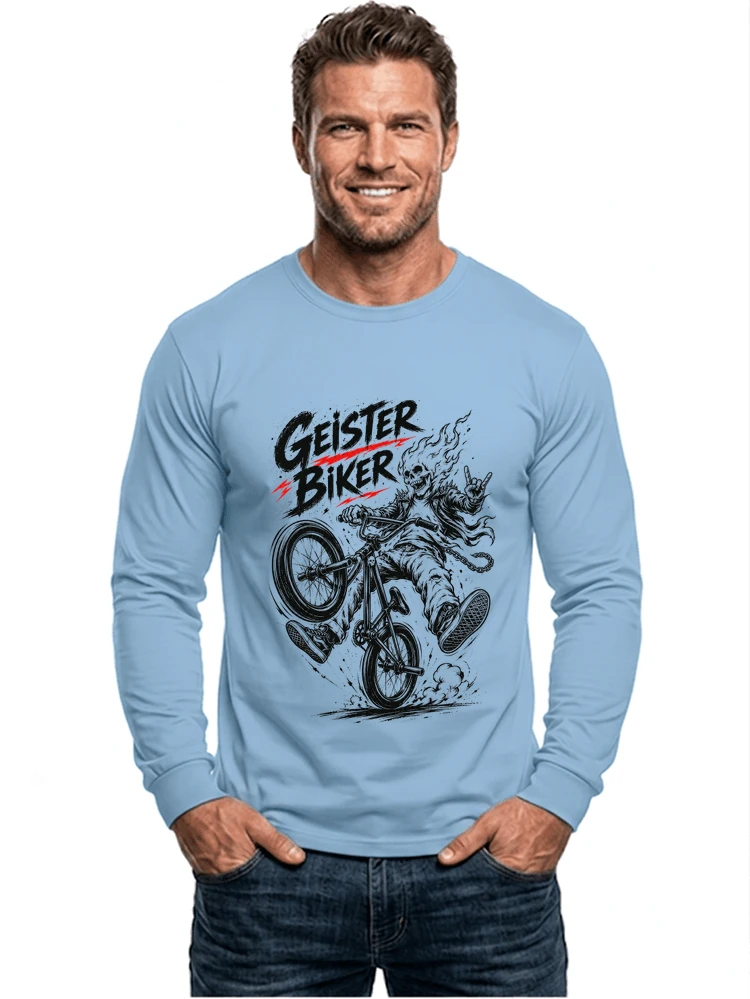 bmx downhill t shirt herren geister biker skeleton motif langarmshirt light blue