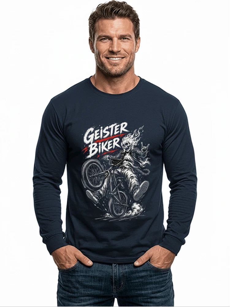 bmx downhill t shirt herren geister biker skeleton motif langarmshirt navy