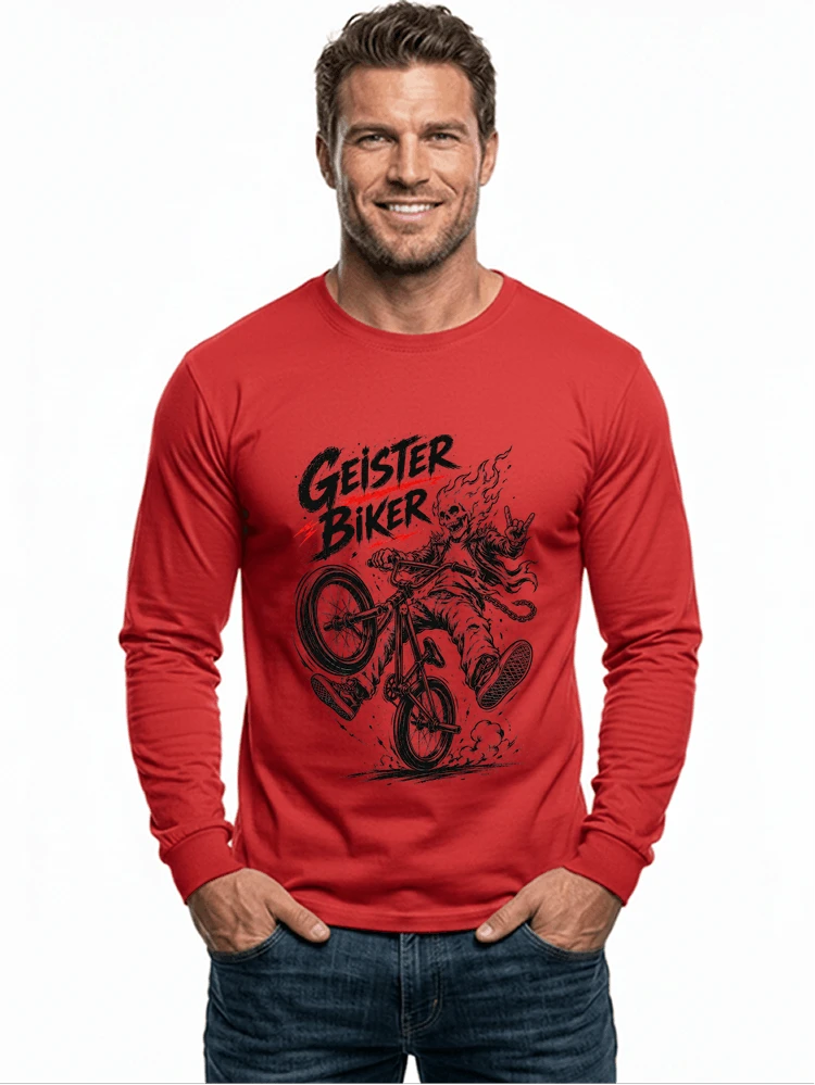 bmx downhill t shirt herren geister biker skeleton motif langarmshirt red
