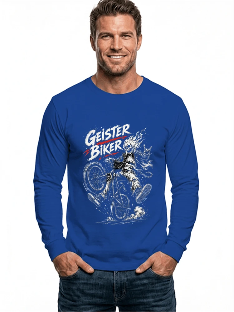 bmx downhill t shirt herren geister biker skeleton motif langarmshirt royal blue