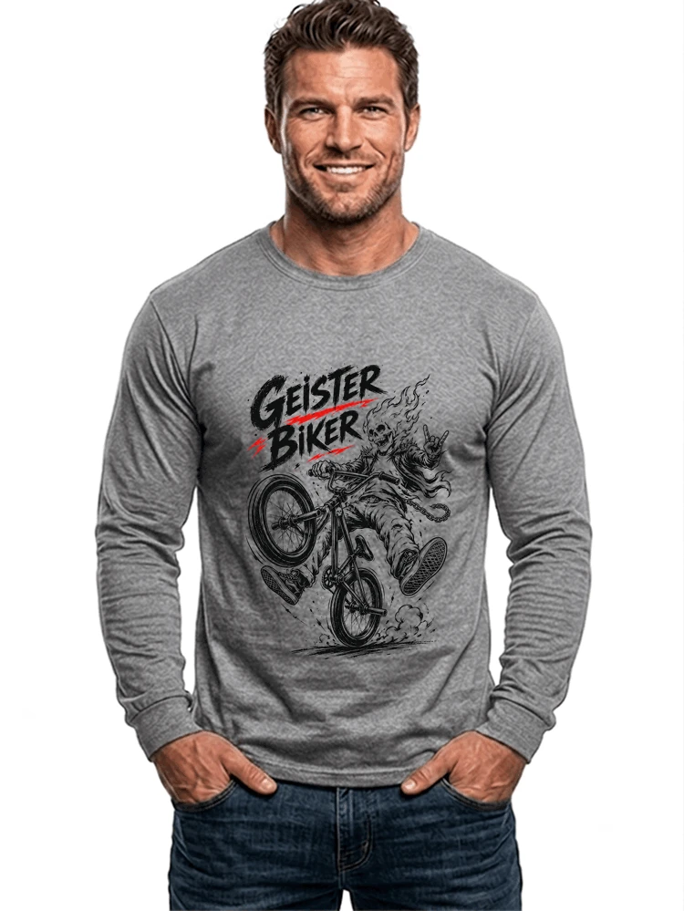 bmx downhill t shirt herren geister biker skeleton motif langarmshirt sport grey