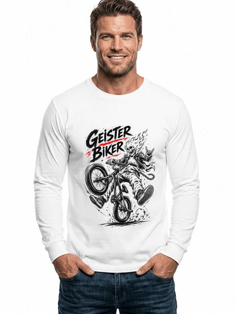 bmx downhill t shirt herren geister biker skeleton motif langarmshirt white