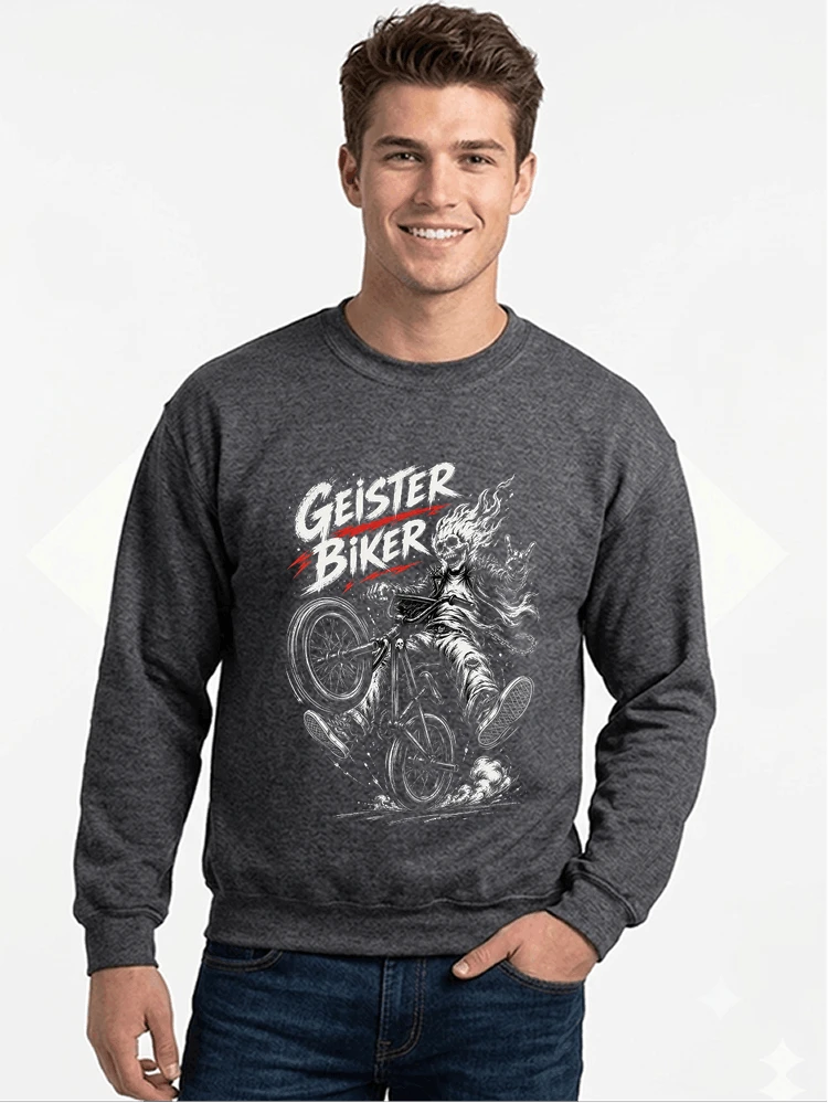 bmx downhill t shirt herren geister biker skeleton motif sweatshirt mit rundhalsausschnitt anthracite melange