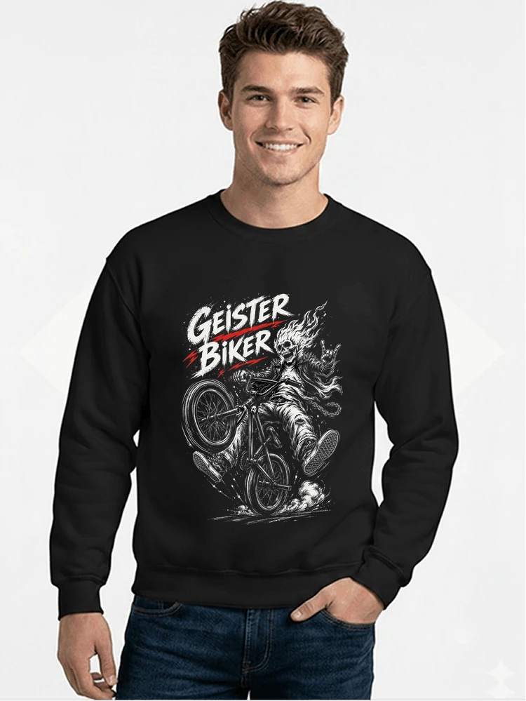 bmx downhill t shirt herren geister biker skeleton motif sweatshirt mit rundhalsausschnitt black