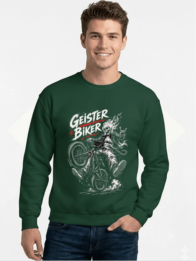 bmx downhill t shirt herren geister biker skeleton motif sweatshirt mit rundhalsausschnitt forest green