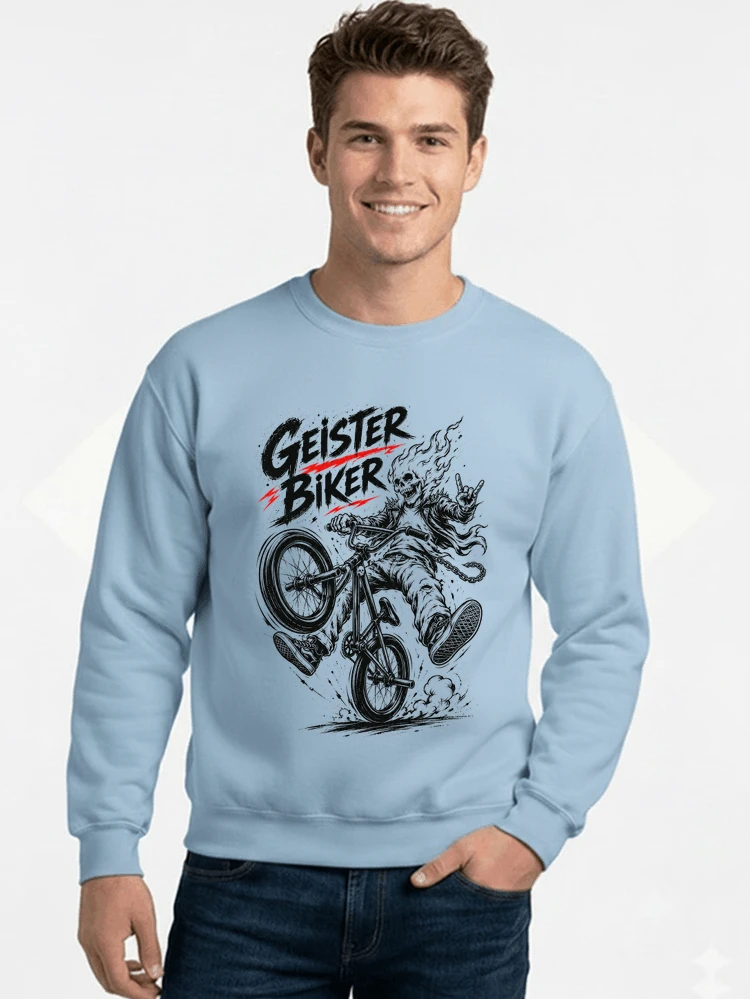 bmx downhill t shirt herren geister biker skeleton motif sweatshirt mit rundhalsausschnitt light blue
