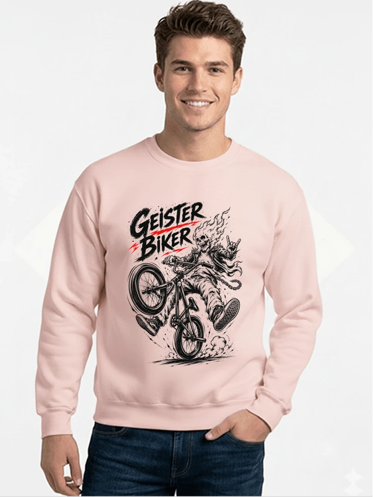 bmx downhill t shirt herren geister biker skeleton motif sweatshirt mit rundhalsausschnitt light pink
