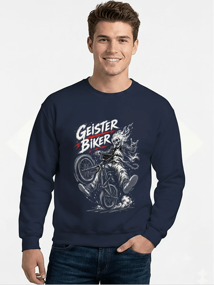 bmx downhill t shirt herren geister biker skeleton motif sweatshirt mit rundhalsausschnitt navy