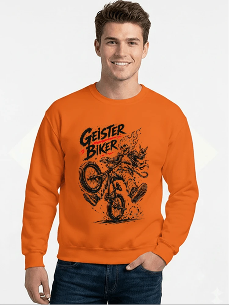bmx downhill t shirt herren geister biker skeleton motif sweatshirt mit rundhalsausschnitt orange