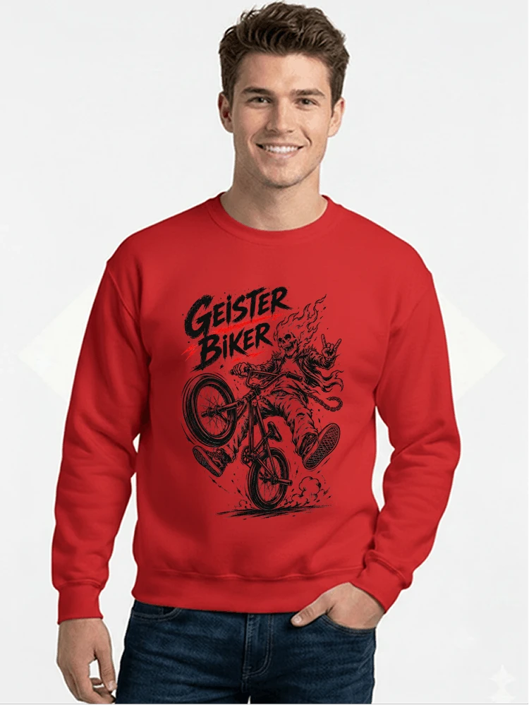bmx downhill t shirt herren geister biker skeleton motif sweatshirt mit rundhalsausschnitt red