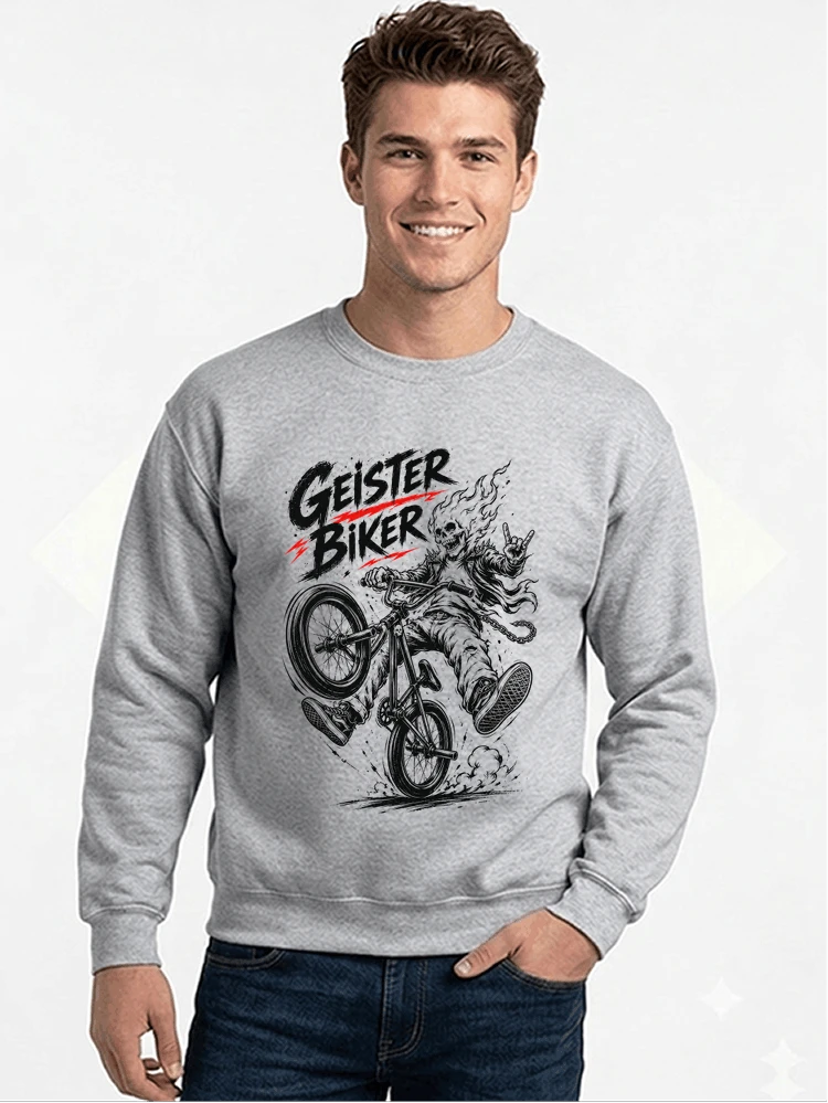 bmx downhill t shirt herren geister biker skeleton motif sweatshirt mit rundhalsausschnitt sport grey