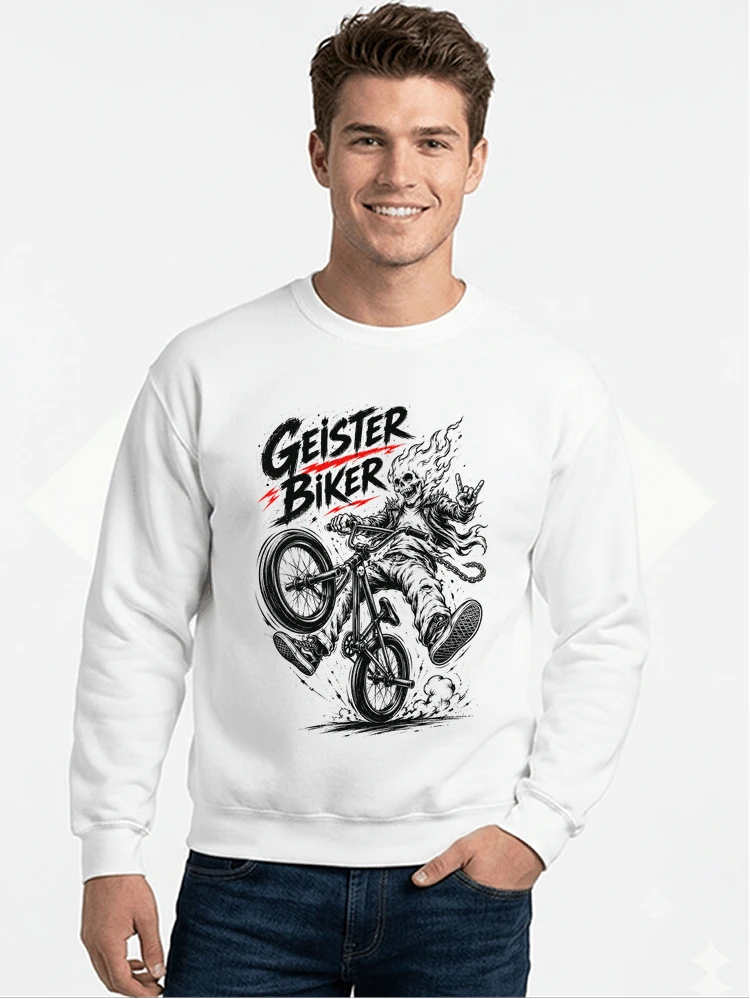 bmx downhill t shirt herren geister biker skeleton motif sweatshirt mit rundhalsausschnitt white