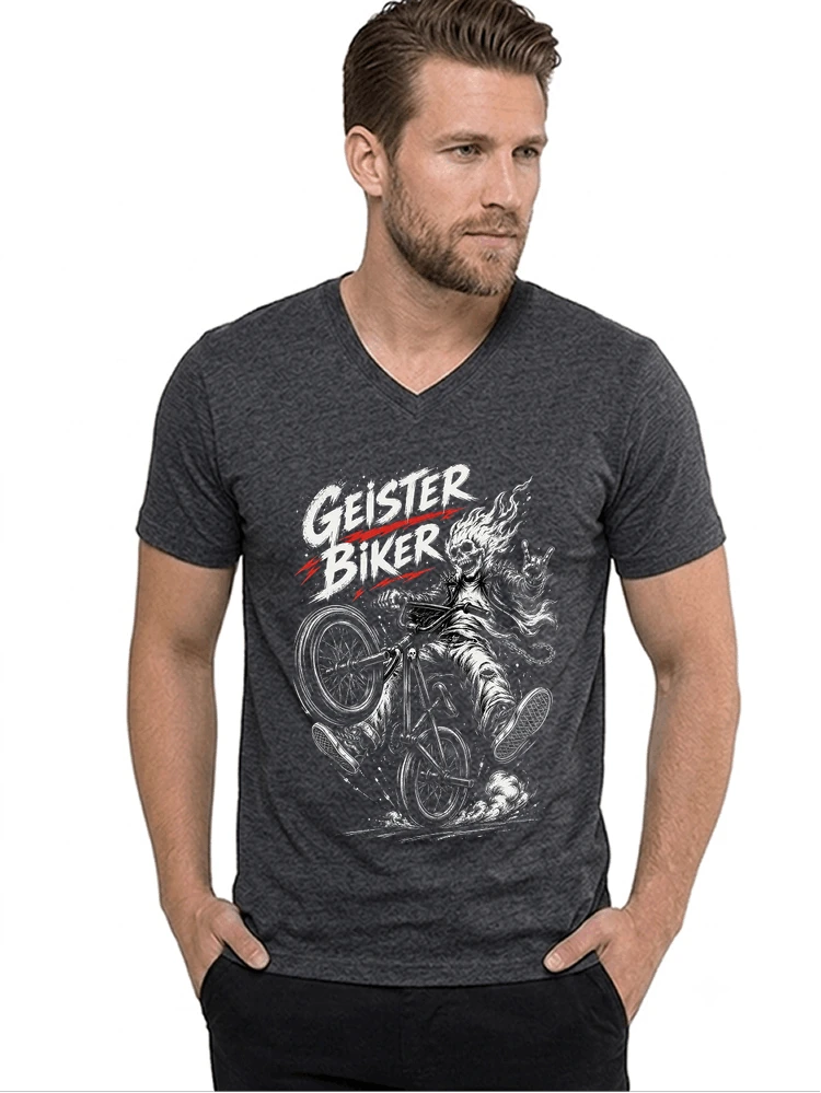bmx downhill t shirt herren geister biker skeleton motif t shirt mit v ausschnitt anthracite melange