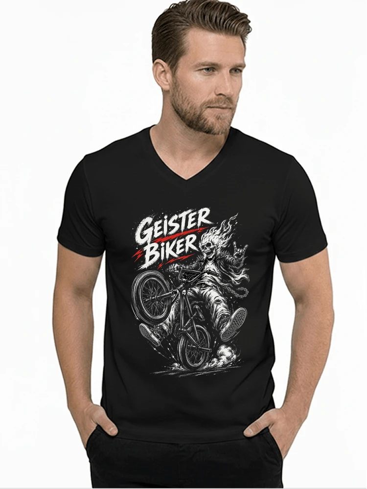 bmx downhill t shirt herren geister biker skeleton motif t shirt mit v ausschnitt black
