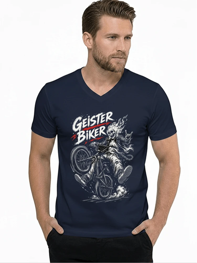 bmx downhill t shirt herren geister biker skeleton motif t shirt mit v ausschnitt navy