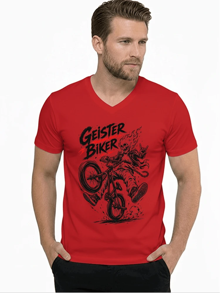 bmx downhill t shirt herren geister biker skeleton motif t shirt mit v ausschnitt red