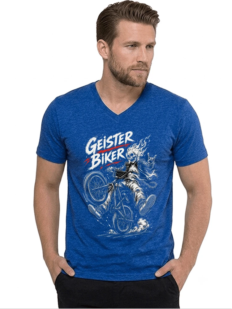 bmx downhill t shirt herren geister biker skeleton motif t shirt mit v ausschnitt royal blue