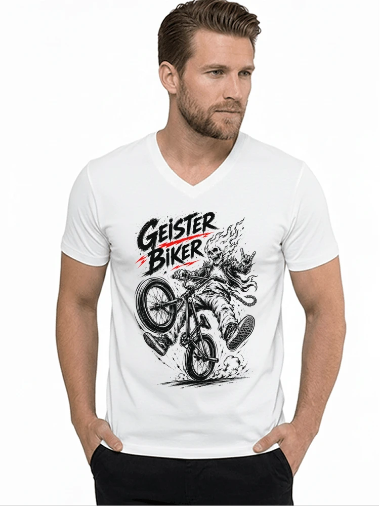 bmx downhill t shirt herren geister biker skeleton motif t shirt mit v ausschnitt white