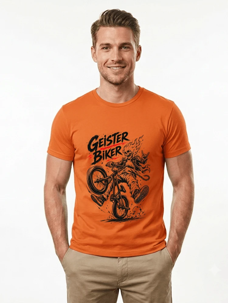 bmx downhill t shirt herren geister biker skeleton motif t shirt orange