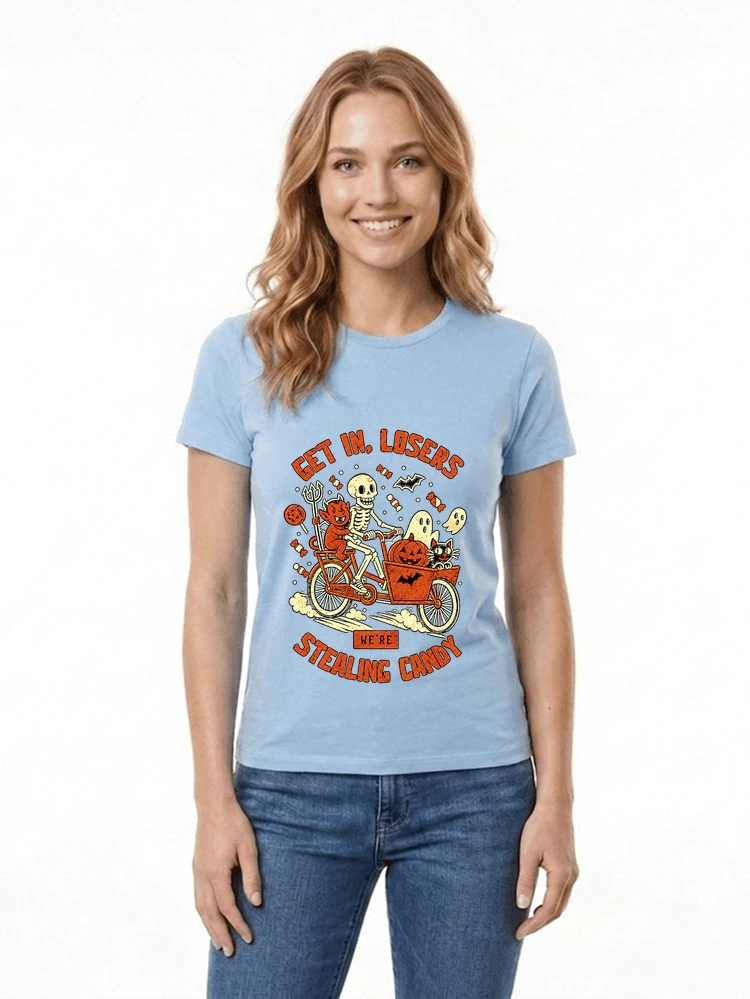 cargo bike halloween t shirt fahrrad shirt damen t shirt light blue