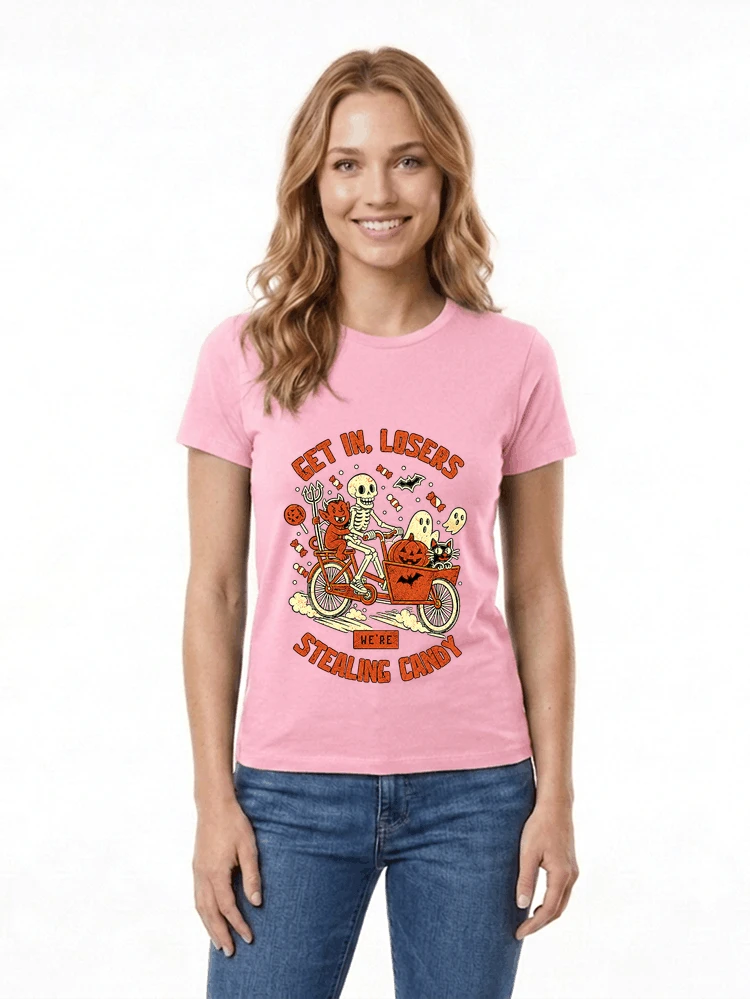 cargo bike halloween t shirt fahrrad shirt damen t shirt light pink