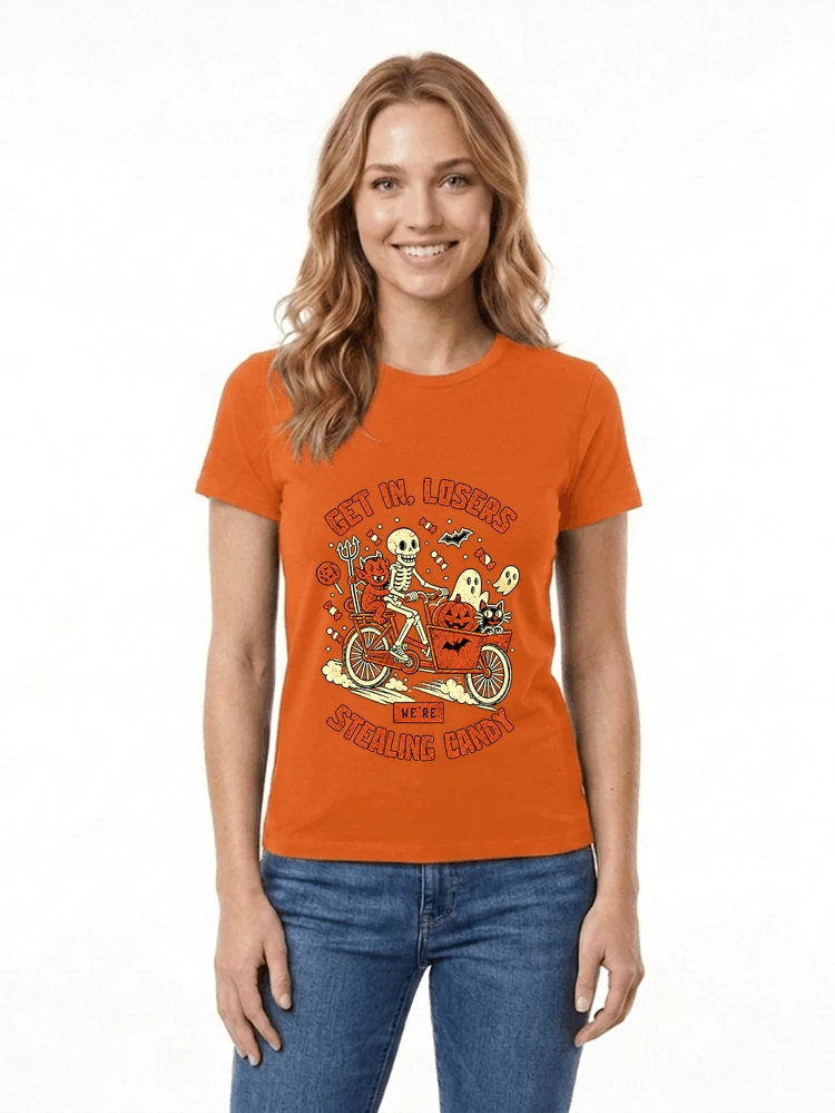 cargo bike halloween t shirt fahrrad shirt damen t shirt orange
