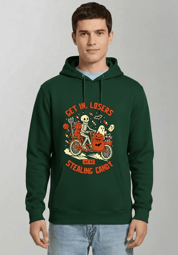 cargo bike halloween t shirt fahrrad shirt kapuzenpullover forest green