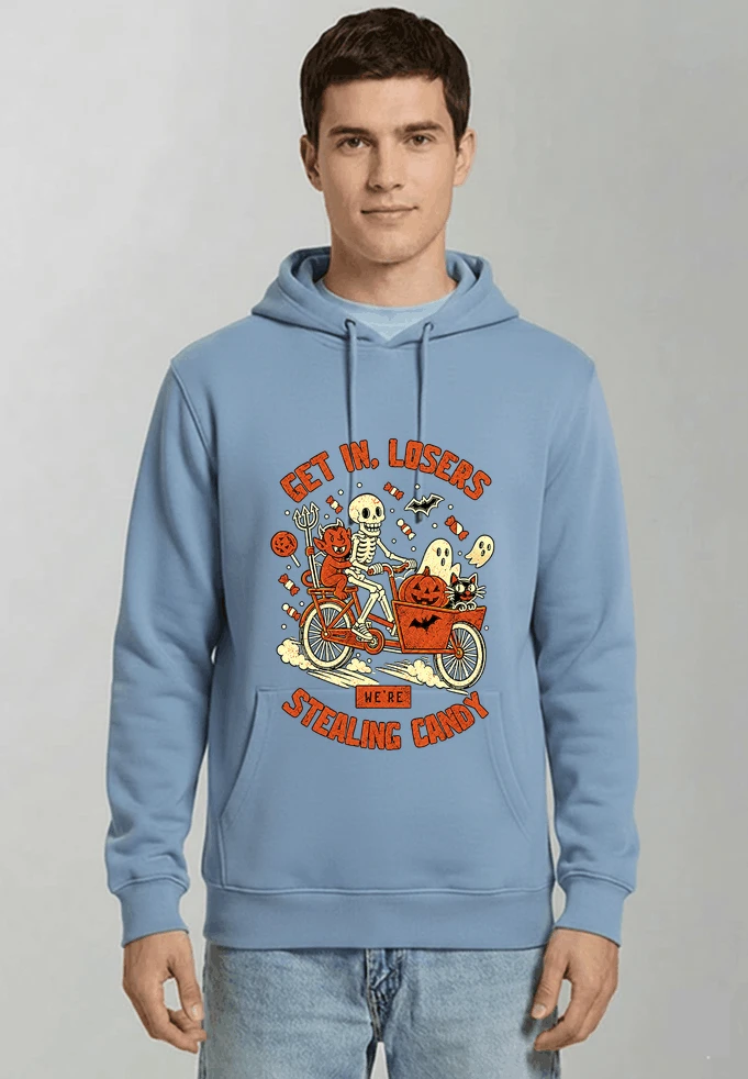 cargo bike halloween t shirt fahrrad shirt kapuzenpullover light blue