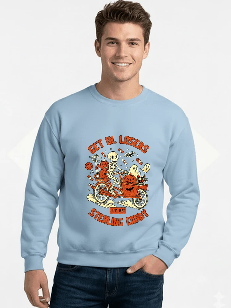 cargo bike halloween t shirt fahrrad shirt sweatshirt mit rundhalsausschnitt light blue