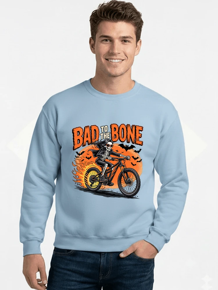 cooles mtb skelett fahrrad shirt halloween geschenk fr mtb fans sweatshirt mit rundhalsausschnitt light blue